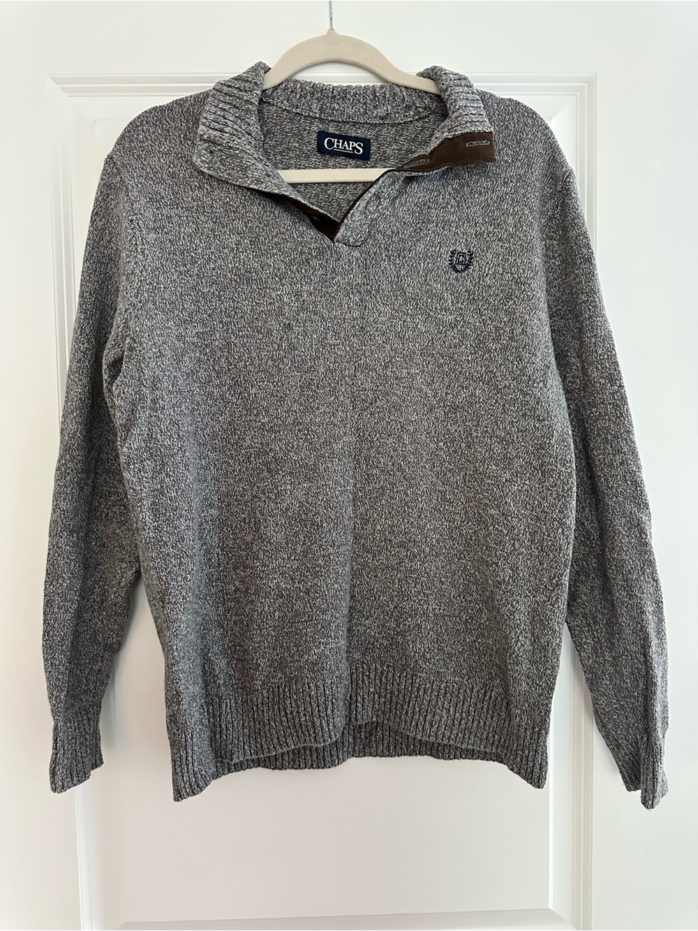 Chaps Men's Gray Zip-Neck Shawl Collar Sweater